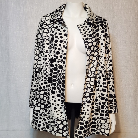 Appraisal Jacket Black White Circle Print Small Large Button A Frame Flare - Picture 5 of 14